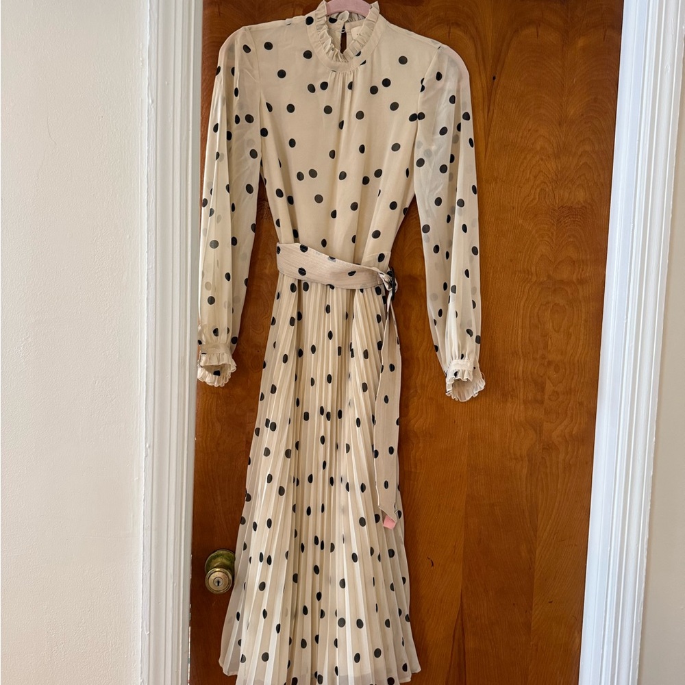 Sezane cream Polka Dot Long-Sleeve Pleated Dress